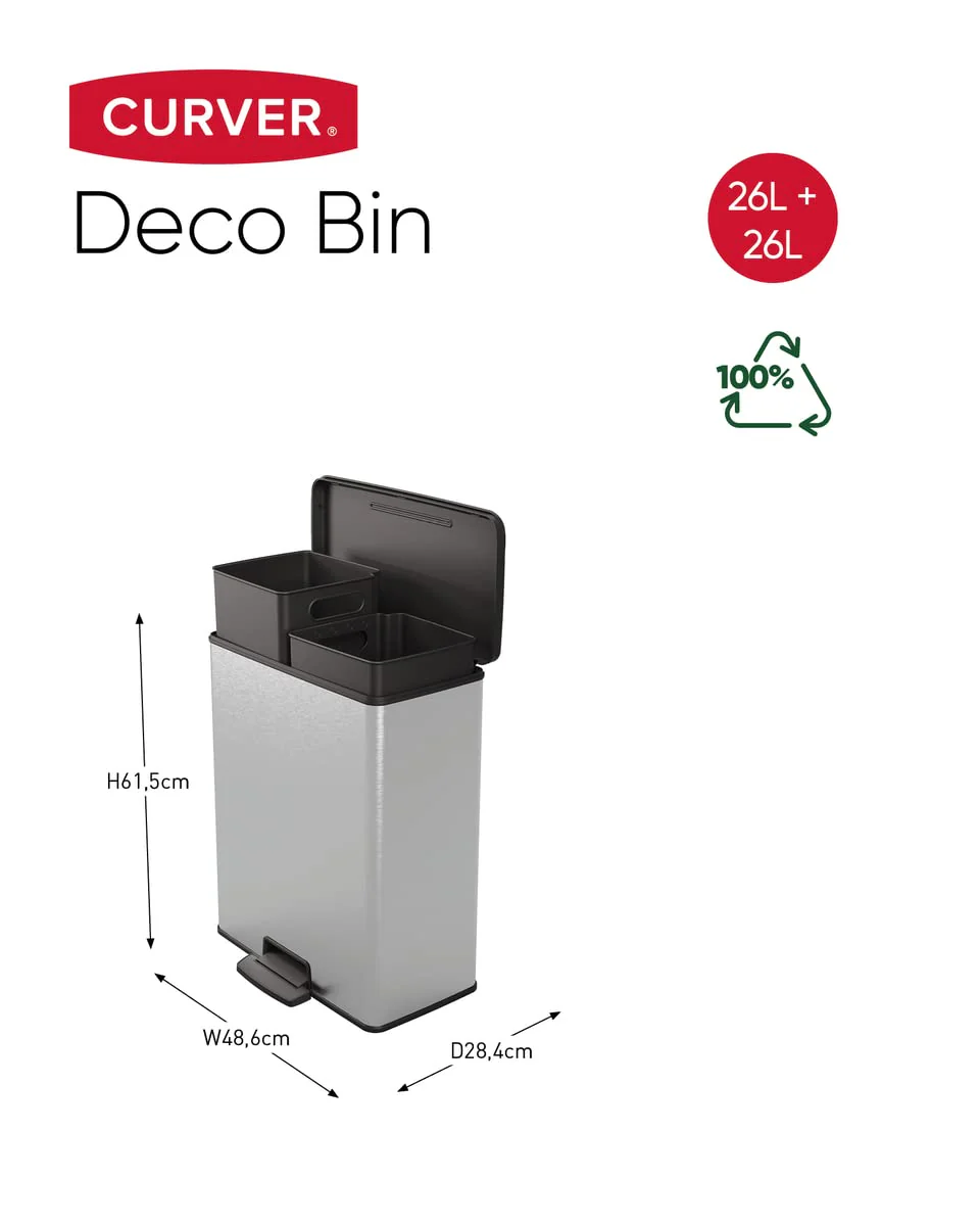 Curver Deco Duo Bin – 2 X 26L – Steel Look - Image 5