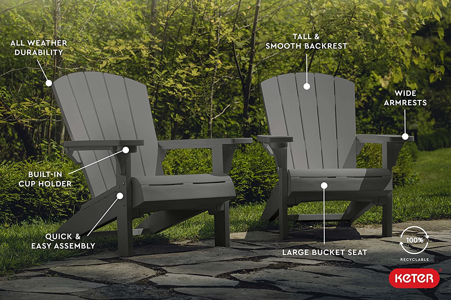 PRE ORDER: APR. - Keter Alpine Adirondack Chair - Graphite - 2 PACK - Image 4