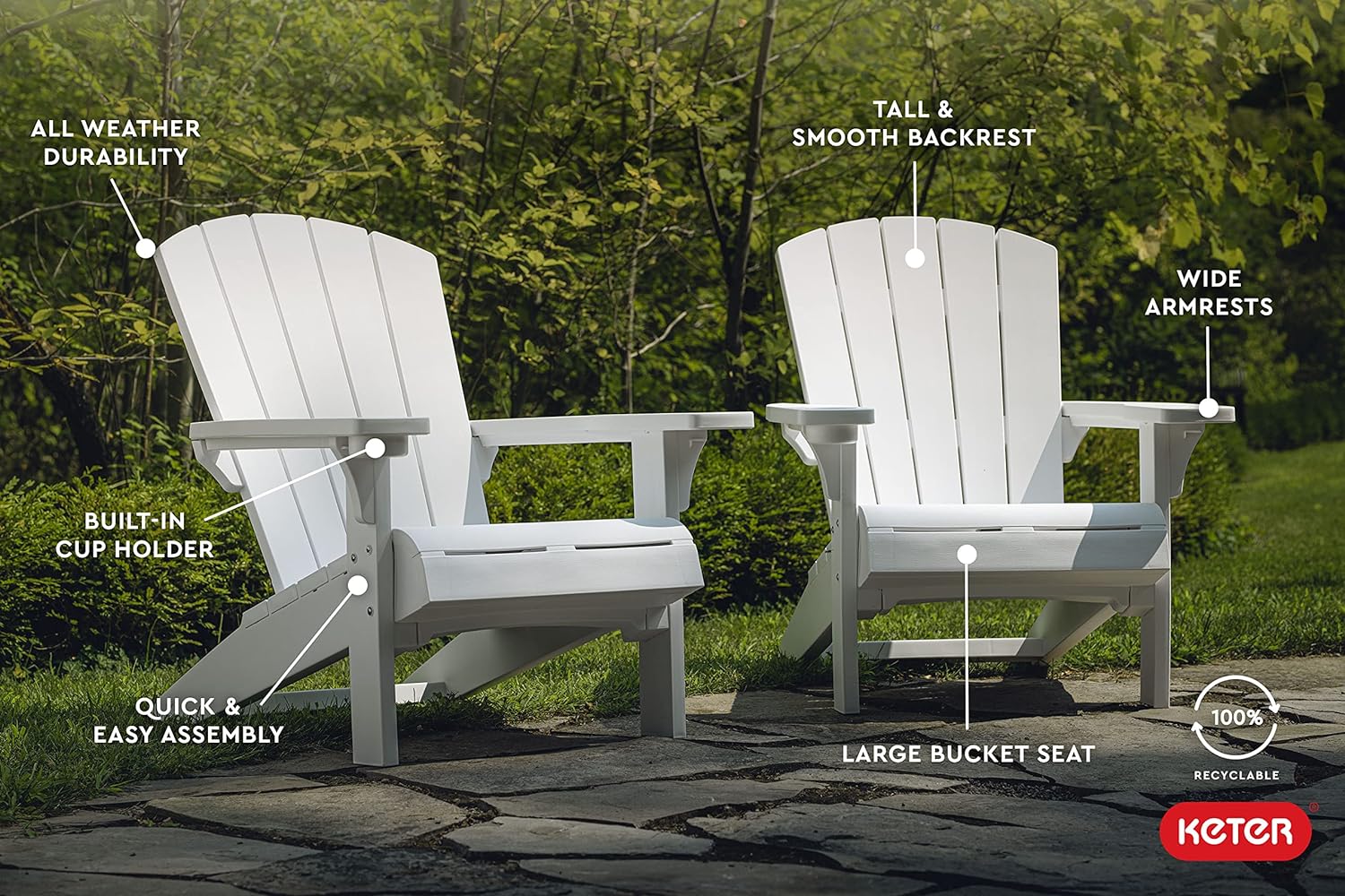PRE ORDER: APR. - Keter Alpine Adirondack Chair - White - 2 PACK - Image 4